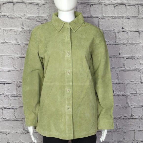 Dialogue Green Washable Leather Shirt Jacket, Women's Small - Picture 2 of 11